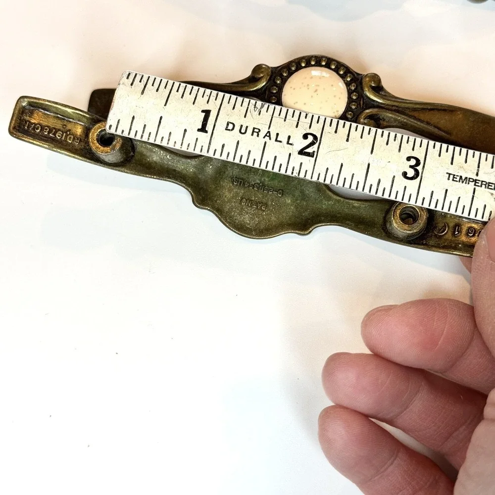 3 Vtg Brass Speckled Stone Center Hardware Cabinet Drawer Pulls Sundial Center